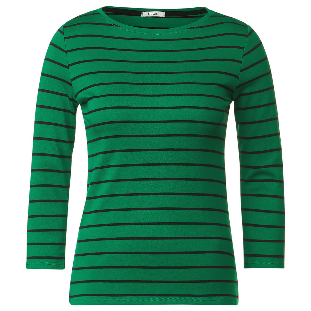 Cecil Damen 3/4 Arm Shirt Basic Boatneck easy green stripes