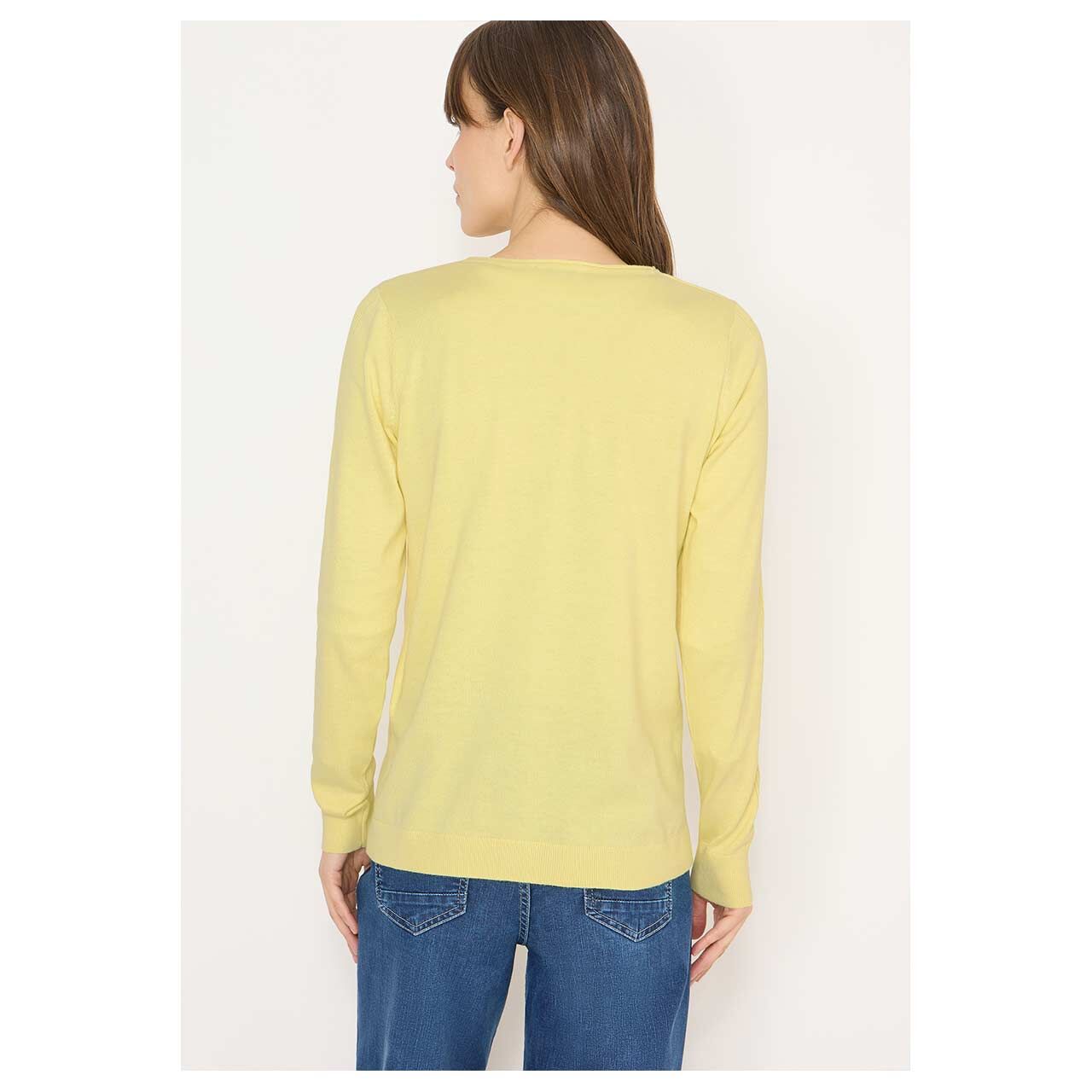 Damen Pullover Basic V-Neck von Cecil in Gelb meliert, Rückansicht am Model