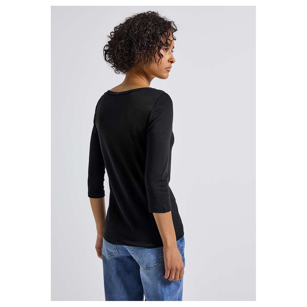 Damen 3/4 Arm Shirt Basic Buttons von Street One in Schwarz, Rückansicht am Model
