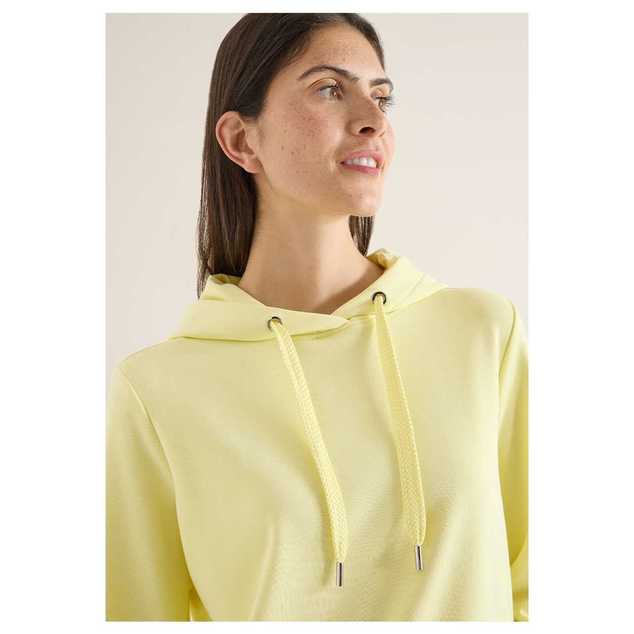 Damen Hoodie Sweatshirt Front and Back von Cecil in Gelb mit Print, Vorderansicht am Model
