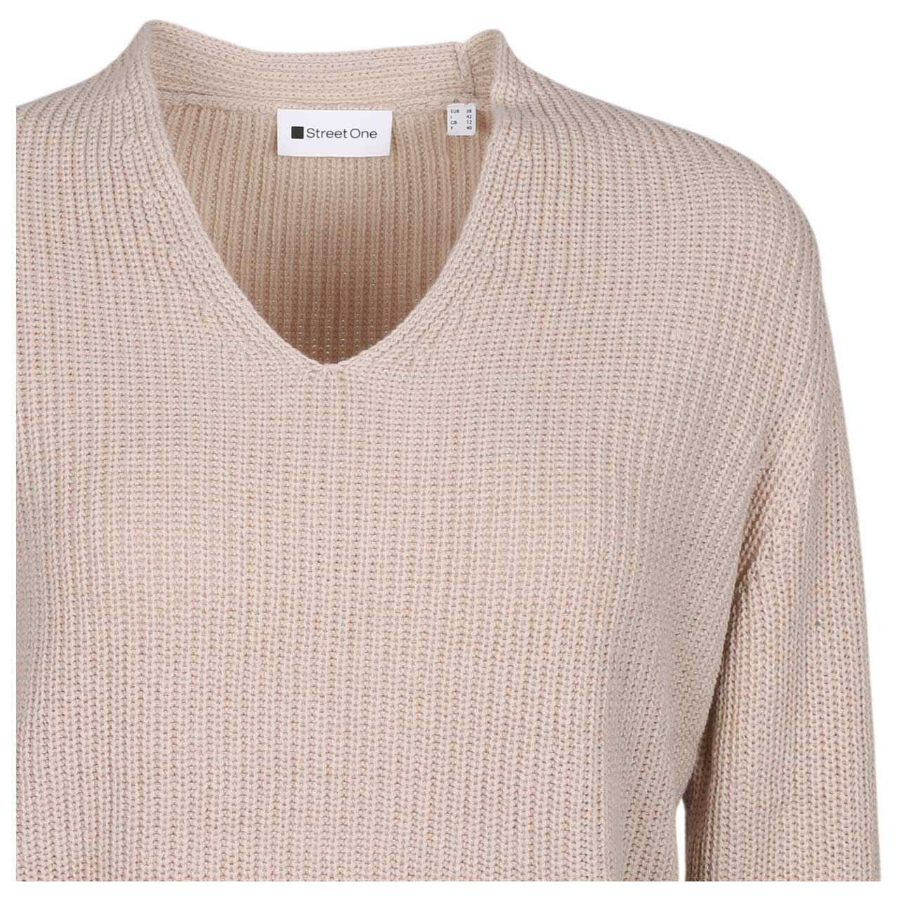 Damen Pullover V-Neck Sweater von Street One in Beige, detaillierte Vorderansicht