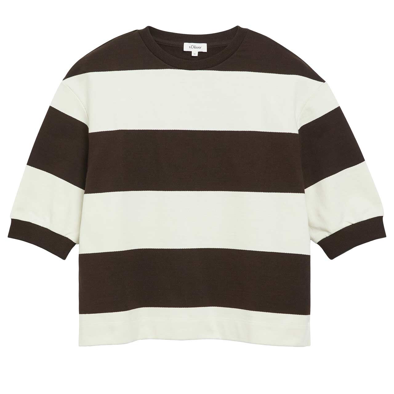 s.Oliver Damen Kurzarm Sweatshirt bitter chocolate stripe