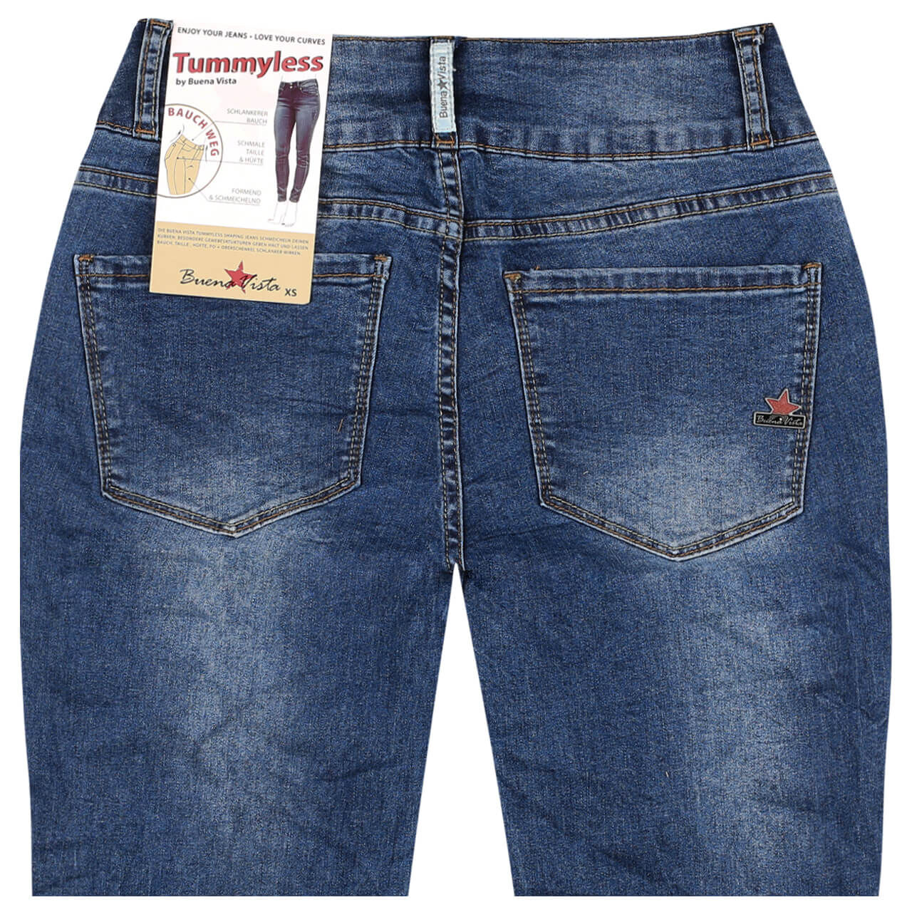 Buena Vista Jeans Tummyless Stretch Denim für Damen in Mittelblau verwaschen, FarbNr.: 2883