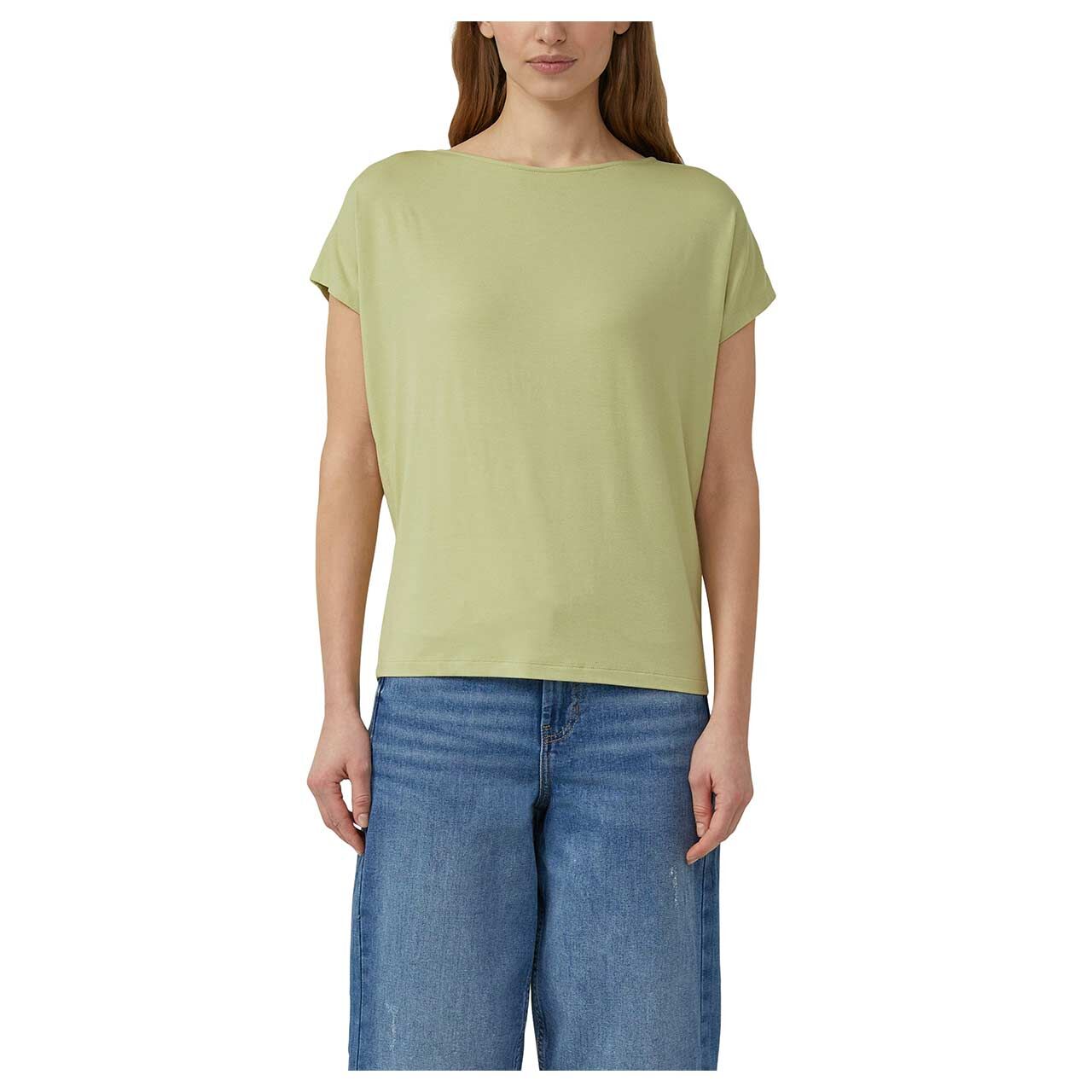 s. Oliver Damen T-Shirt in Grün, Vorderansicht am Model