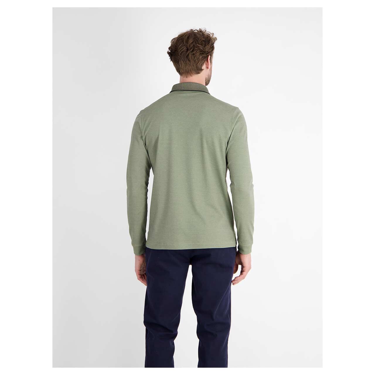 Herren Polo Langarm Shirt von Lerros in Grün, Rückansicht am Model