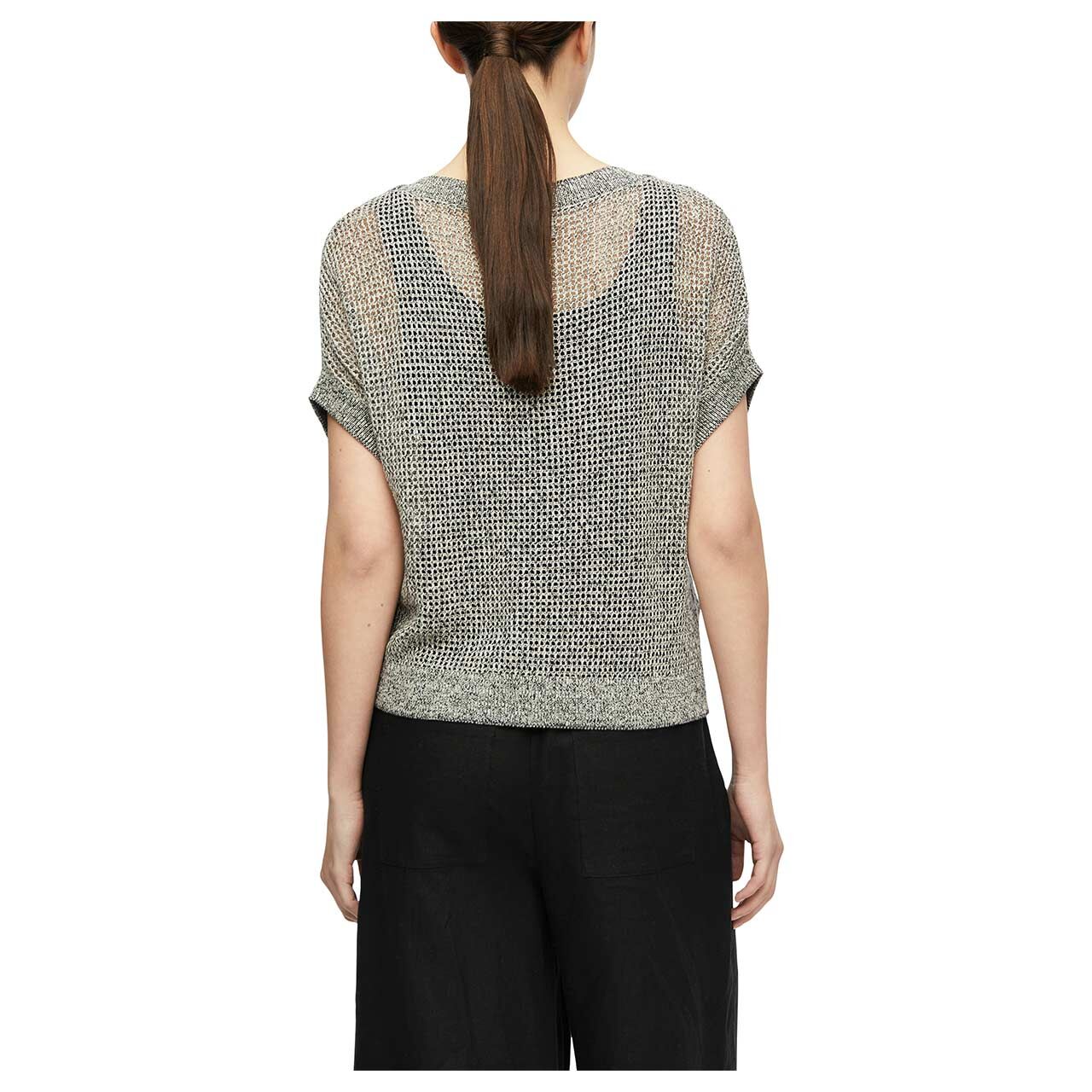 Damen Kurzarm Pullover von Comma in Schwarz-Beige, Rückansicht am Model