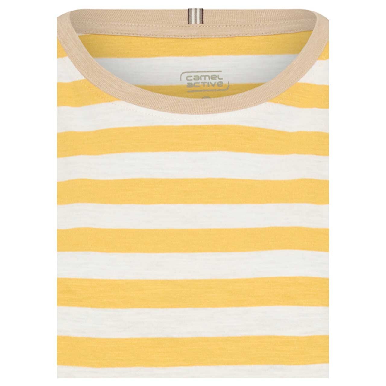 Damen T-Shirt von Camel active in Gelb gestreift, detaillierte Vorderansicht