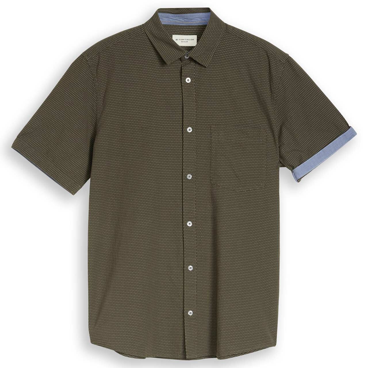 Tom Tailor Herren 1/2 Arm Hemd deep leaf green dot structure