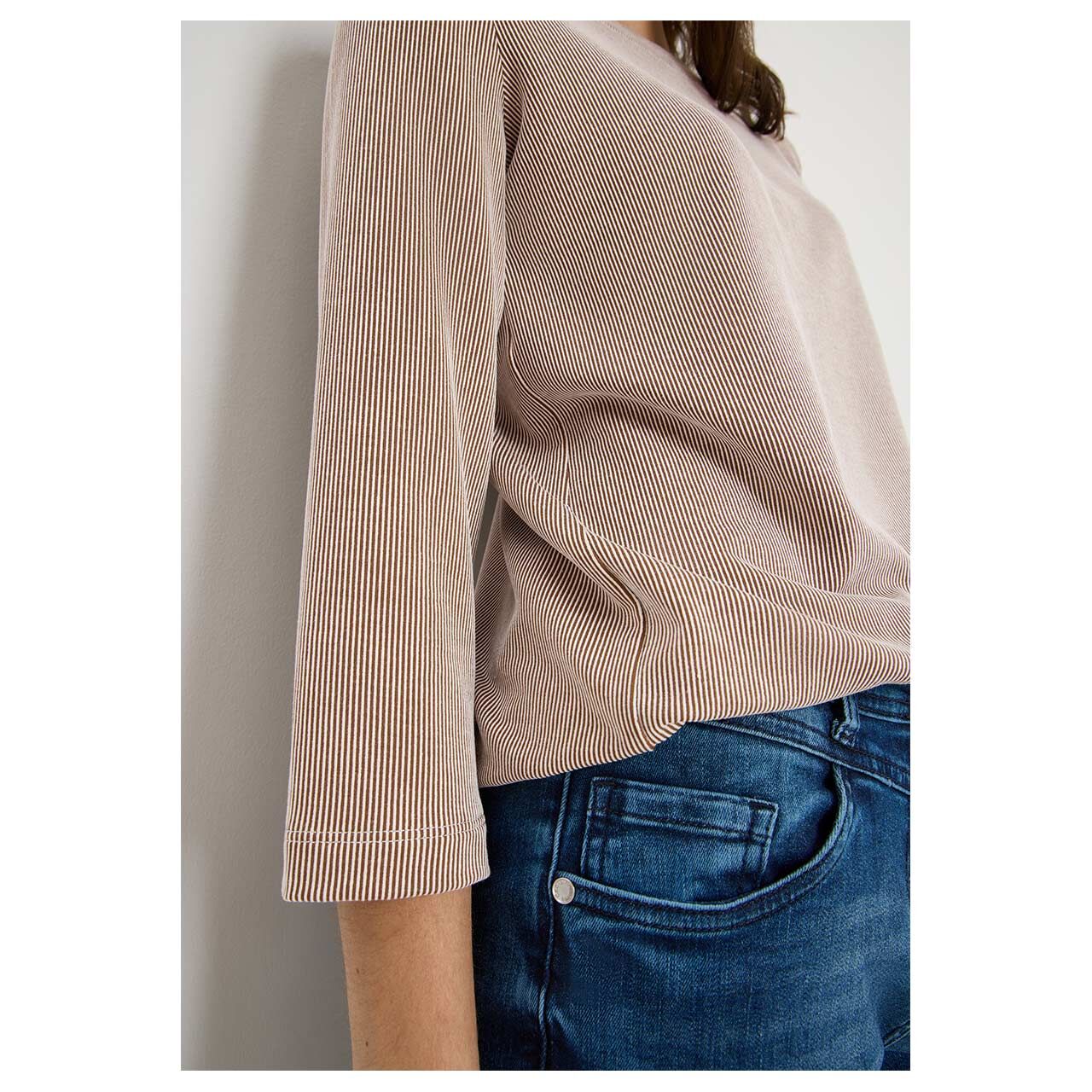 Damen 3/4 Arm Shirt Vertical Striped von Cecil in Braun gestreift, Vorderansicht am Model