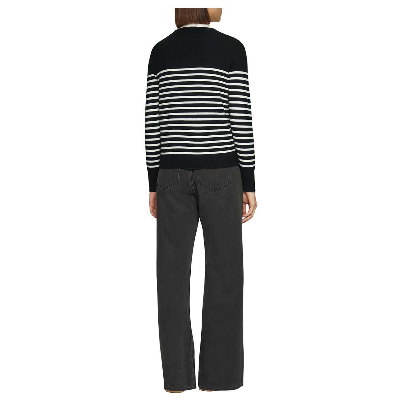 Damen Pullover von s.Oliver in Schwarz gestreift, Rückansicht am Model