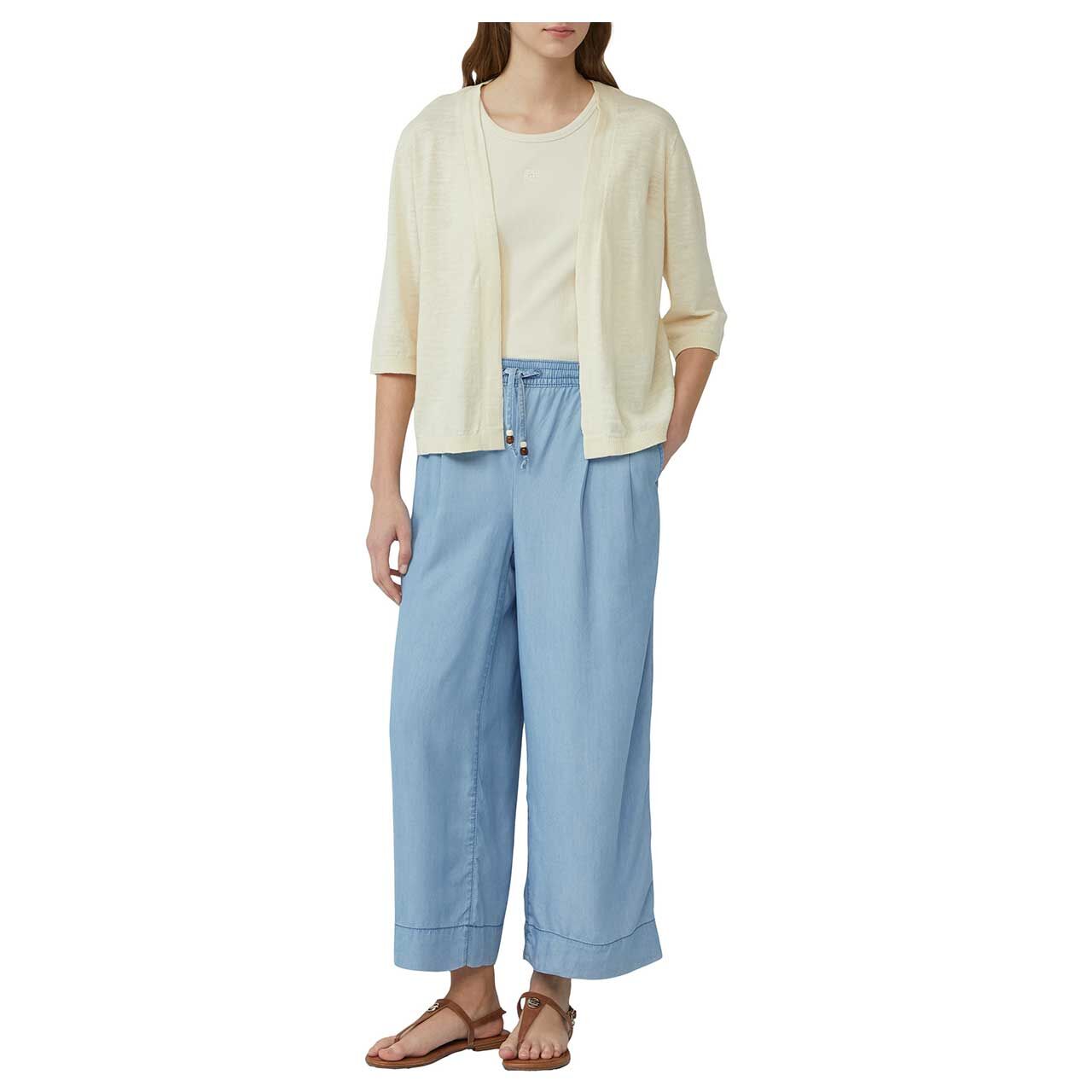 Damen 3/4 Arm Strickjacke von s.Oliver in Cremeweiß, Ganzkörper Vorderansicht Outfit Modell