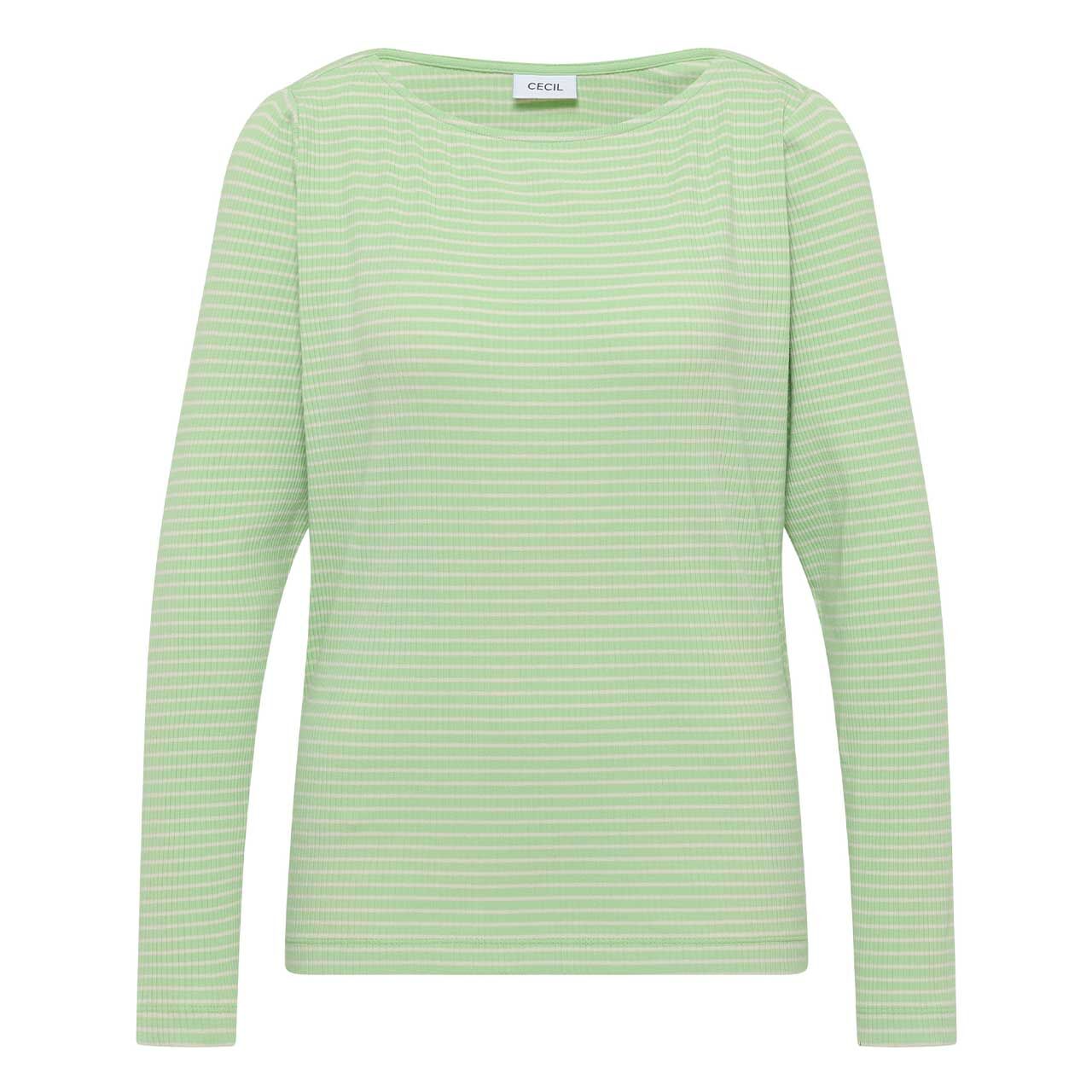 Cecil Damen Langarm Shirt Stripe Rib Boatneck bamboo green