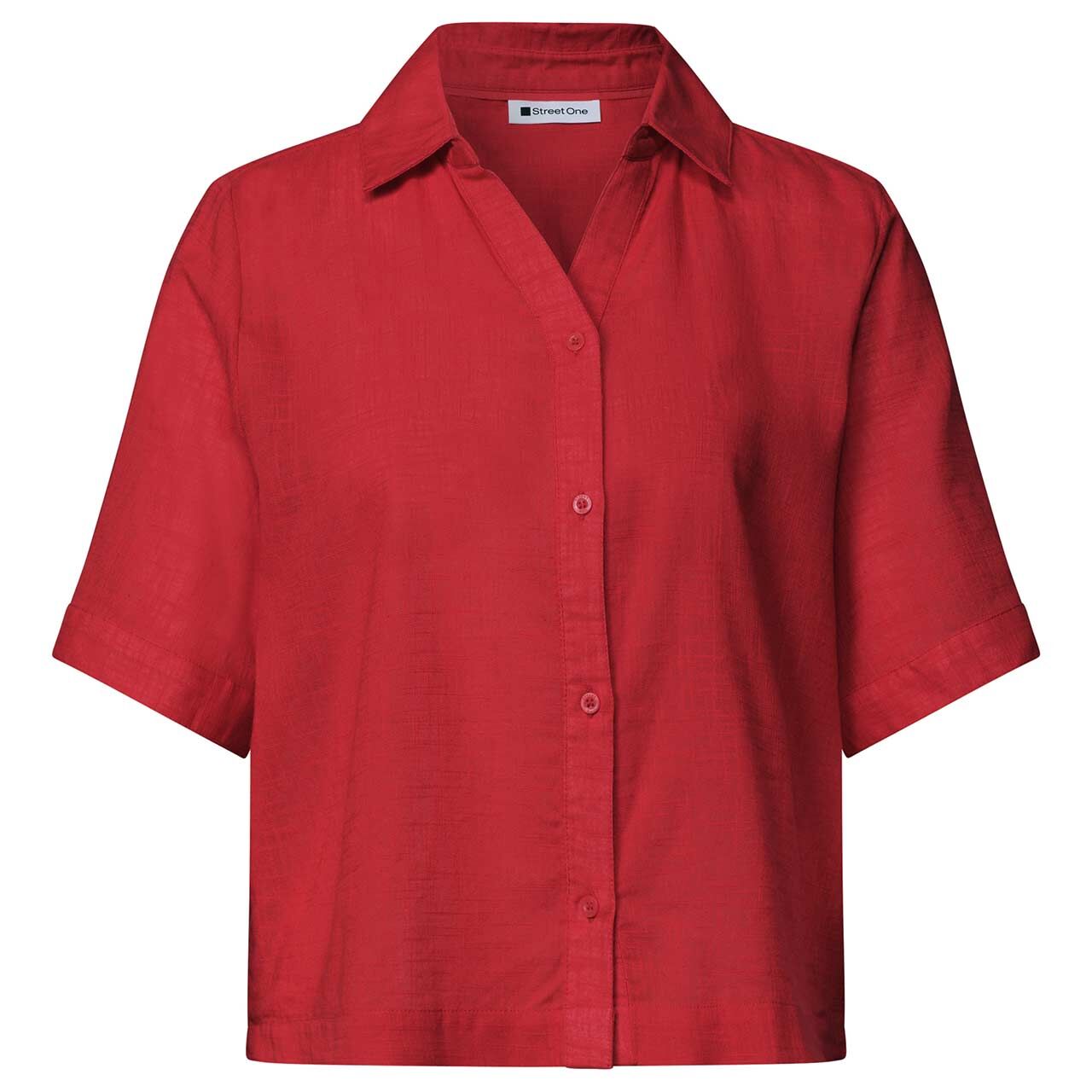 Street One Damen Kurzarm Bluse Buttoned Shirtcollar salsa red