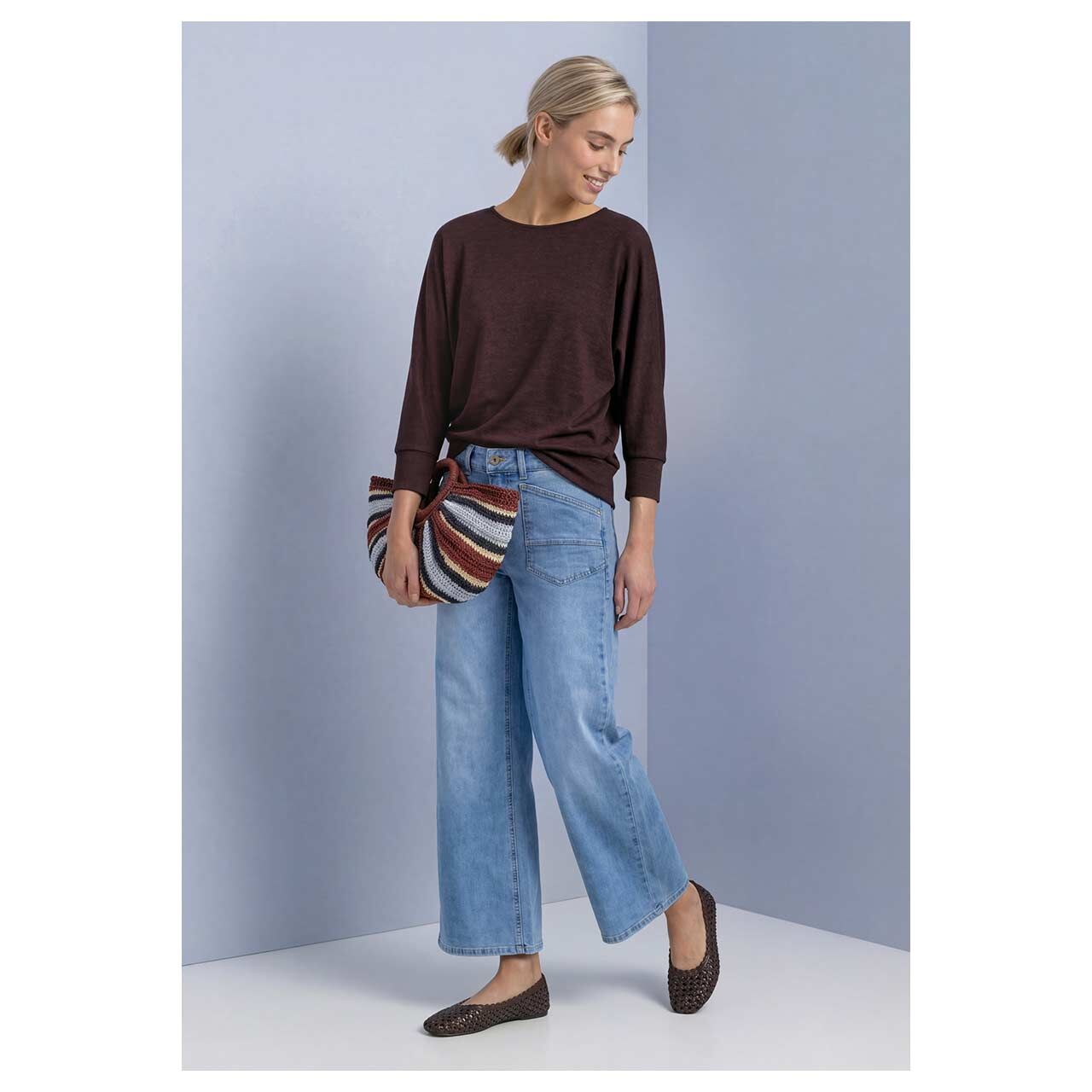 Damen 3/4 Arm Shirt Batwing von Street One in Lila meliert, Ganzkörperansicht am Model