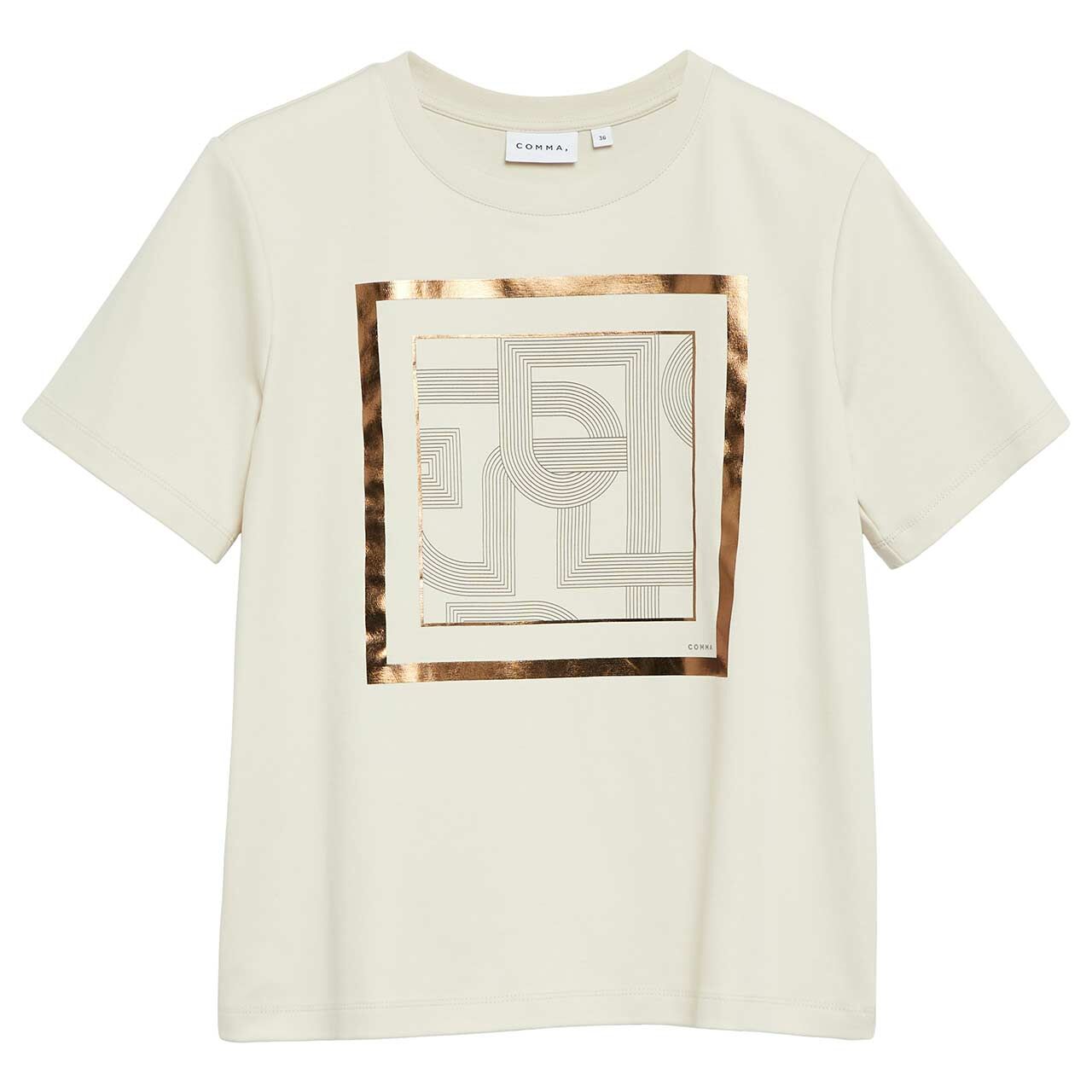 Comma Damen T-Shirt beige shimmer print