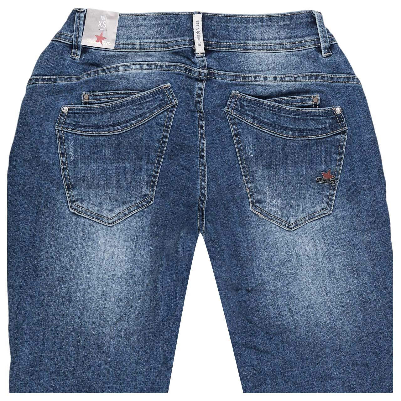 Damen Ankle Jeans Malibu TS Cropped Stretch Denim von Buena Vista in Blau angewaschen mit Destroyed-Effekten, detaillierte Rückansicht
