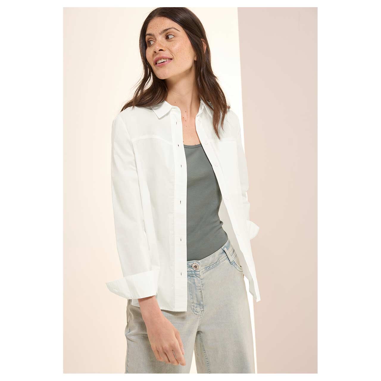 Cecil Damen Langarm Bluse Shirtcollar vanilla white