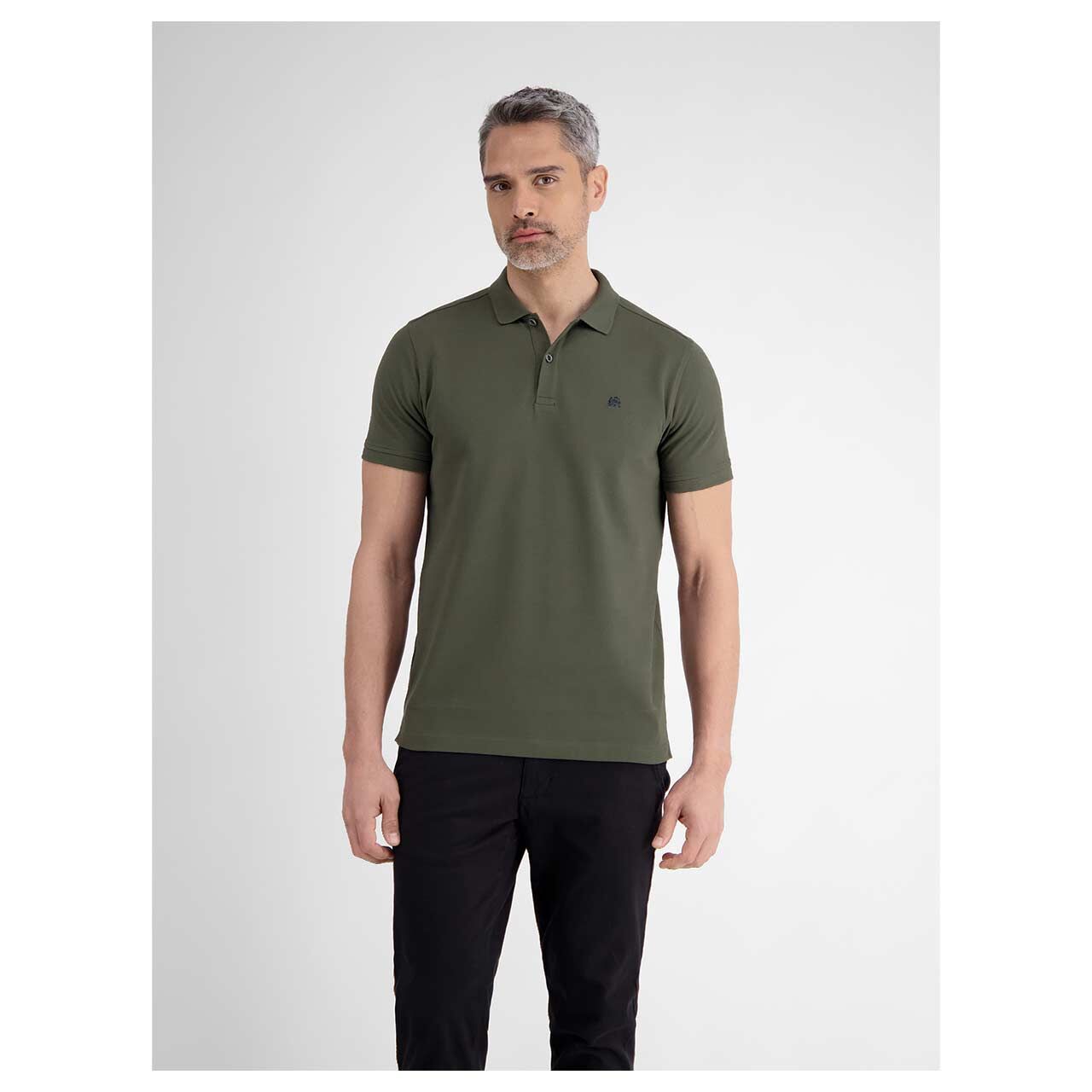 Herren Piqué Poloshirt von Lerros in Dunkelgrün, Vorderansicht am Model