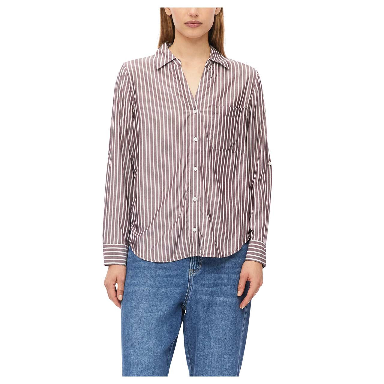 Damen 3/4 Arm Bluse von s.Oliver in Lila gestreift, Vorderansicht am Model