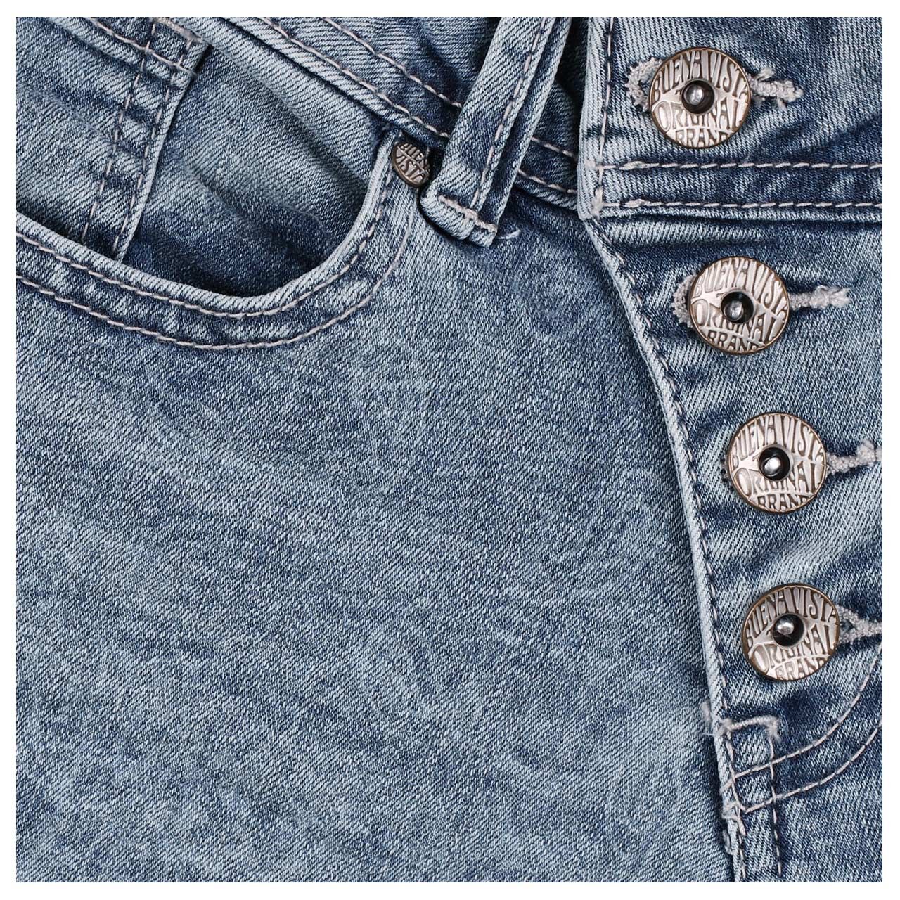 Damen Ankle Jeans Malibu Cropped Stretch Denim in Hellblau angewaschen mit Print, Detailansicht Paisley-Muster vorne