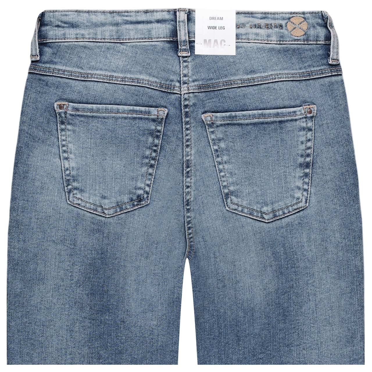 Stretch Damenjeans Dream Wide von MAC in Hellblau angewaschen, detaillierte Rückansicht