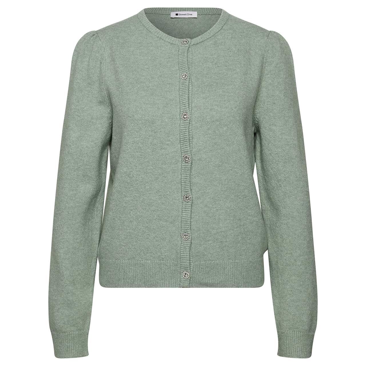 Street One Damen Strickjacke Cosy Roundneck Cardigan eucalyptus green melange
