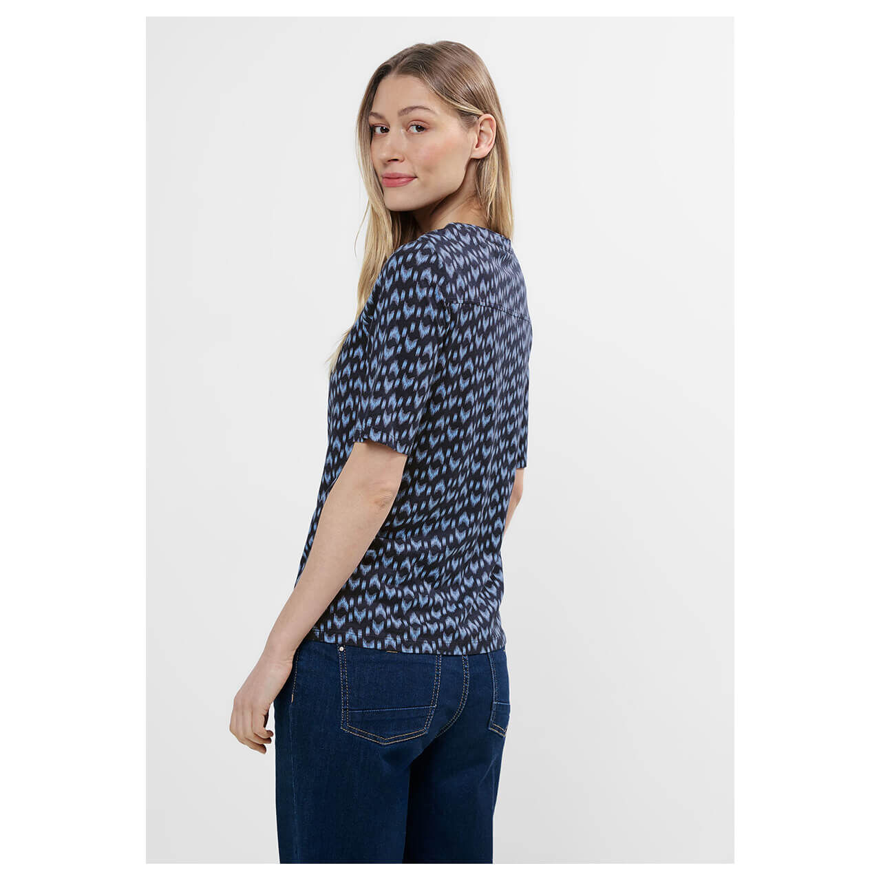 Cecil Damen T-Shirt Minimal Tunic Splitneck universal blue printed