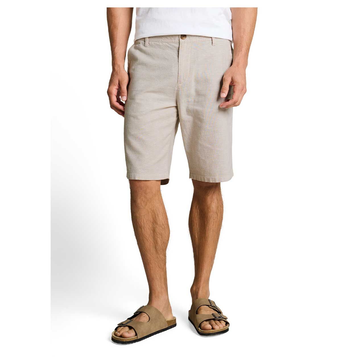 Herren Chino Leinen Bermuda von Tom Tailor in Beige meliert, Vorderansicht Model