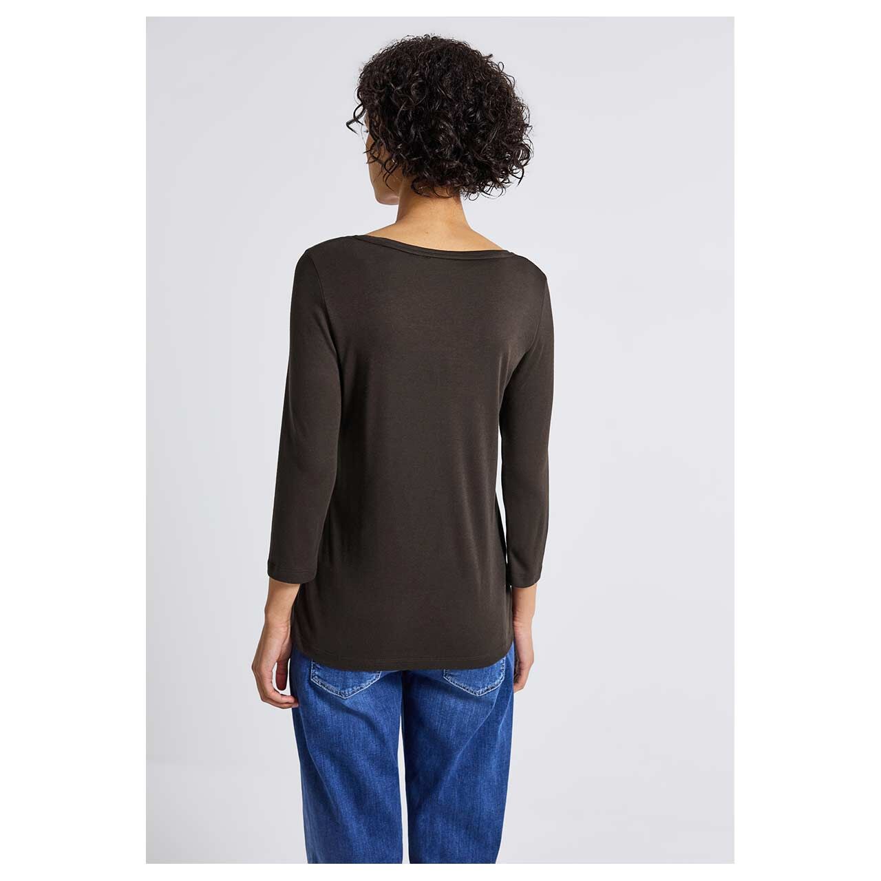 Damen 3/4 Arm Shirt Basic Buttons von Street One in Dunkelbraun, Rückansicht am Model