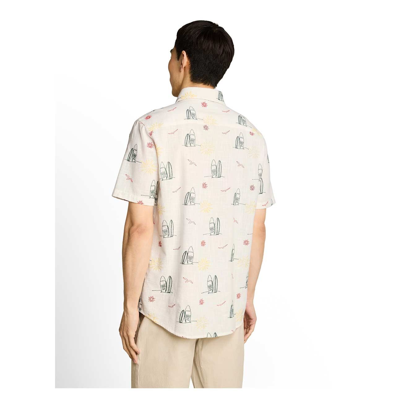 Herren 1/2 Arm Hemd von Tom Tailor in Cremeweiß mit Print, Rückansicht am Model