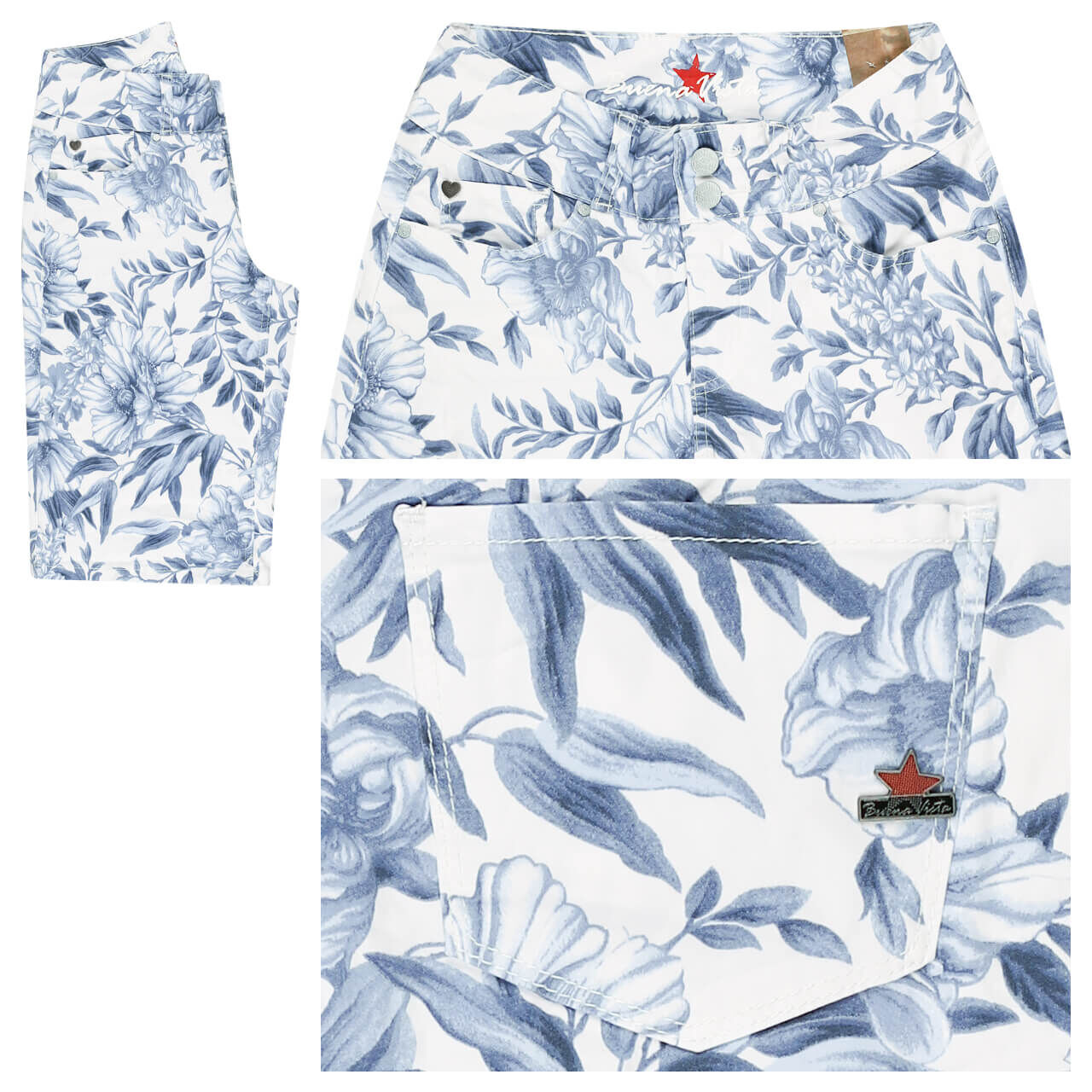Buena Vista Tummyless-Short Stretch Twill Baumwollhose blue flower Buena Vista Tummyless-Short Stretch Twill Baumwollhose blue flower