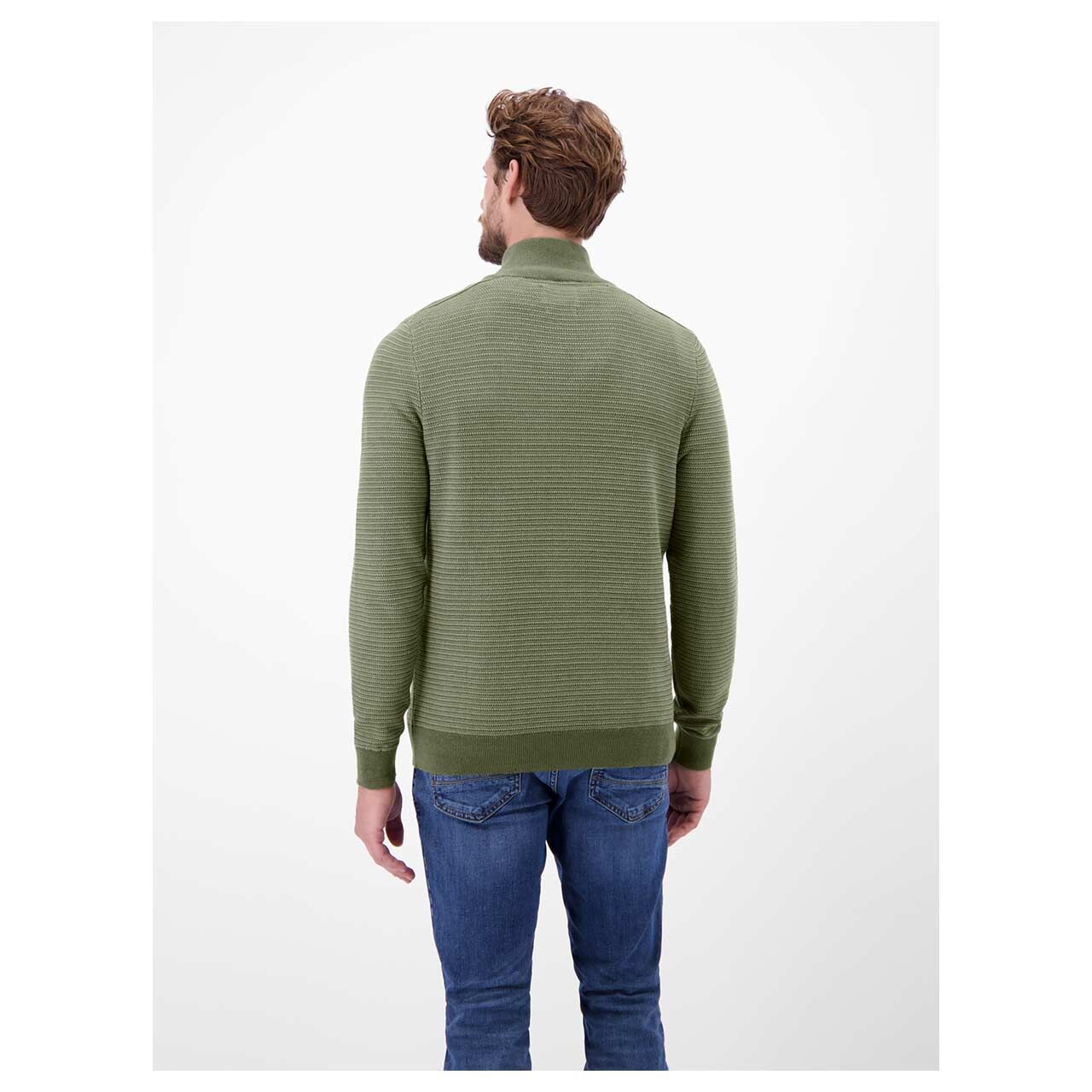 Herren Pullover Troyer von Lerros in Dunkelgrün meliert, Rückansicht am Model