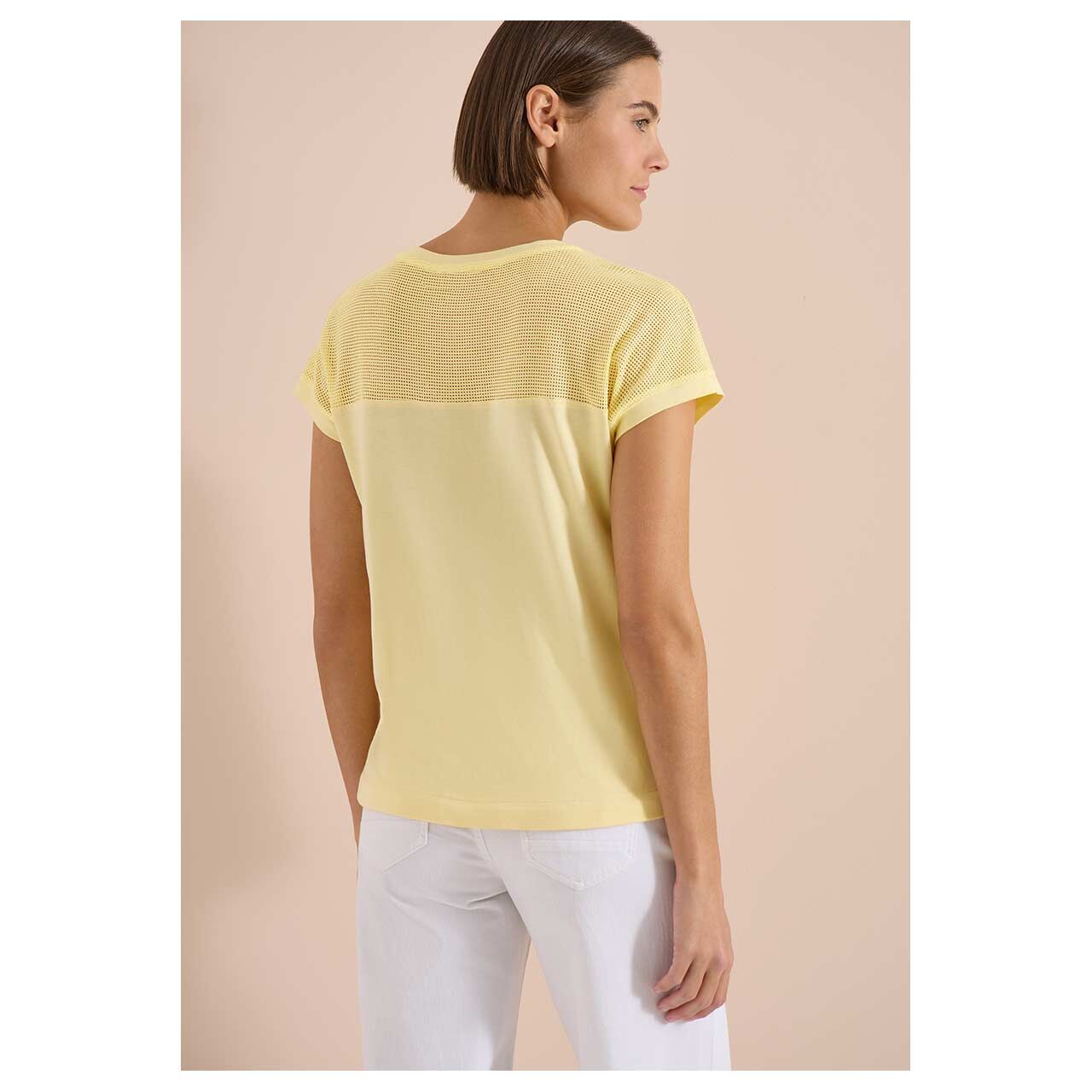 Damen T-Shirt Mesh Insert von Cecil in Gelb, Rückansicht am Model