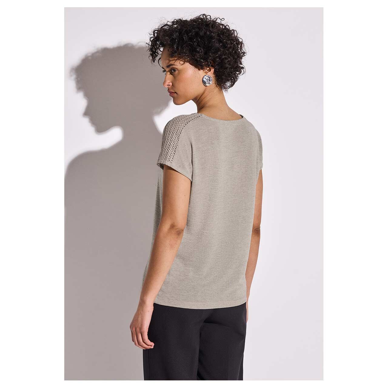 Street One Damen T-Shirt Linen Look with Laceshoulder moonstone sand