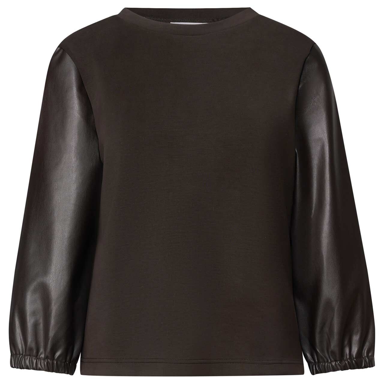 Street One Damen 3/4 Arm Shirt Silk Look Fake Leather black coffee