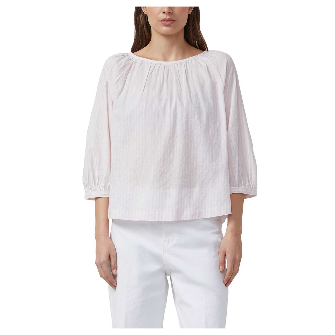 Damen 3/4 Arm Bluse von s.Oliver in Rosa gestreift, Vorderansicht am Model