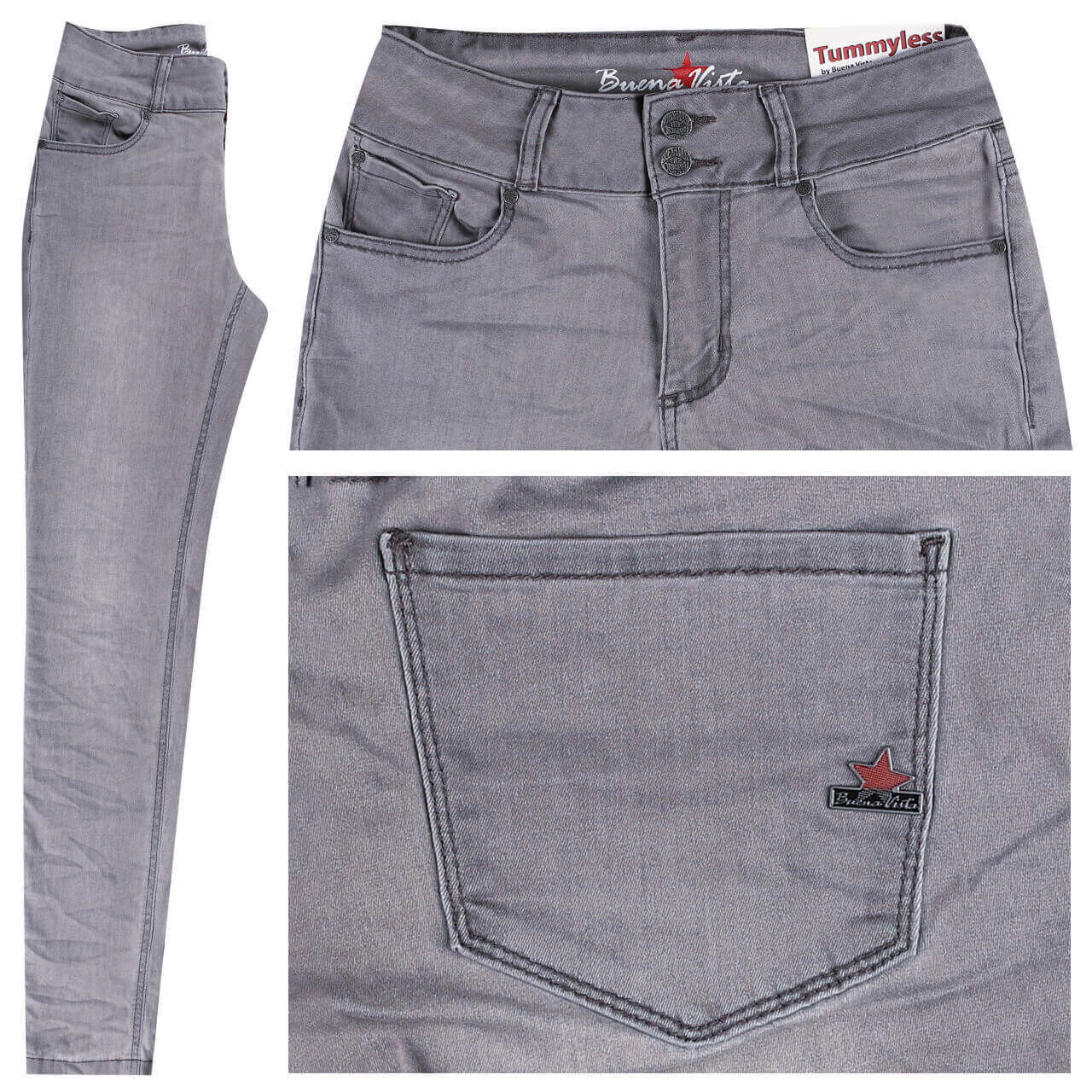 Buena Vista Jeans Tummyless Stretch Denim für Damen in Grau angewaschen, FarbNr.: 4580