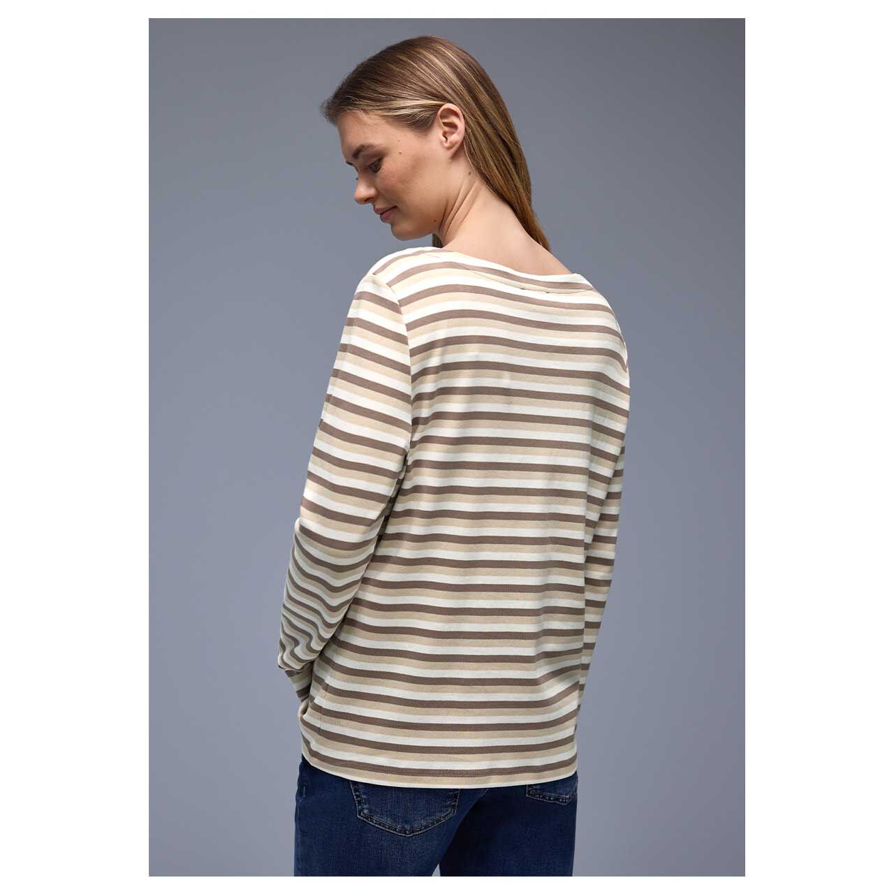 Damen Langarm Shirt Multicolor U-Boat von Street One in Braun gestreift, Rückansicht am Model