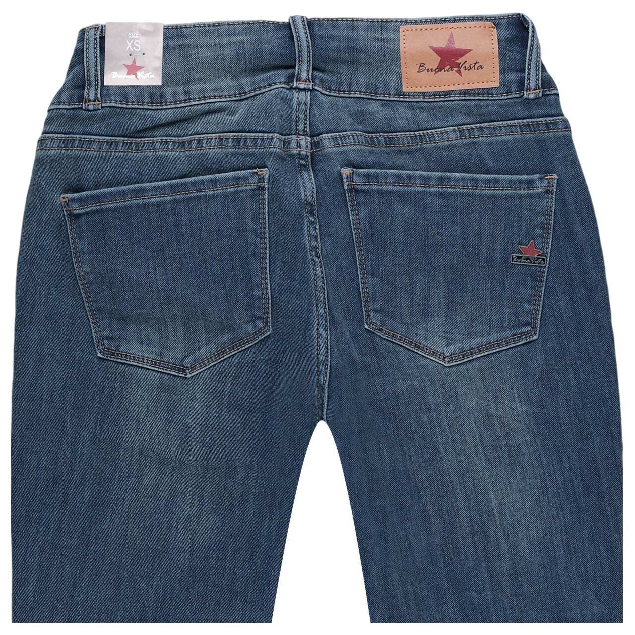 Damen Ankle Jeans Tummyless Cropped Stretch Denim von Buena Vista in Blau angewaschen, detaillierte Rückansicht