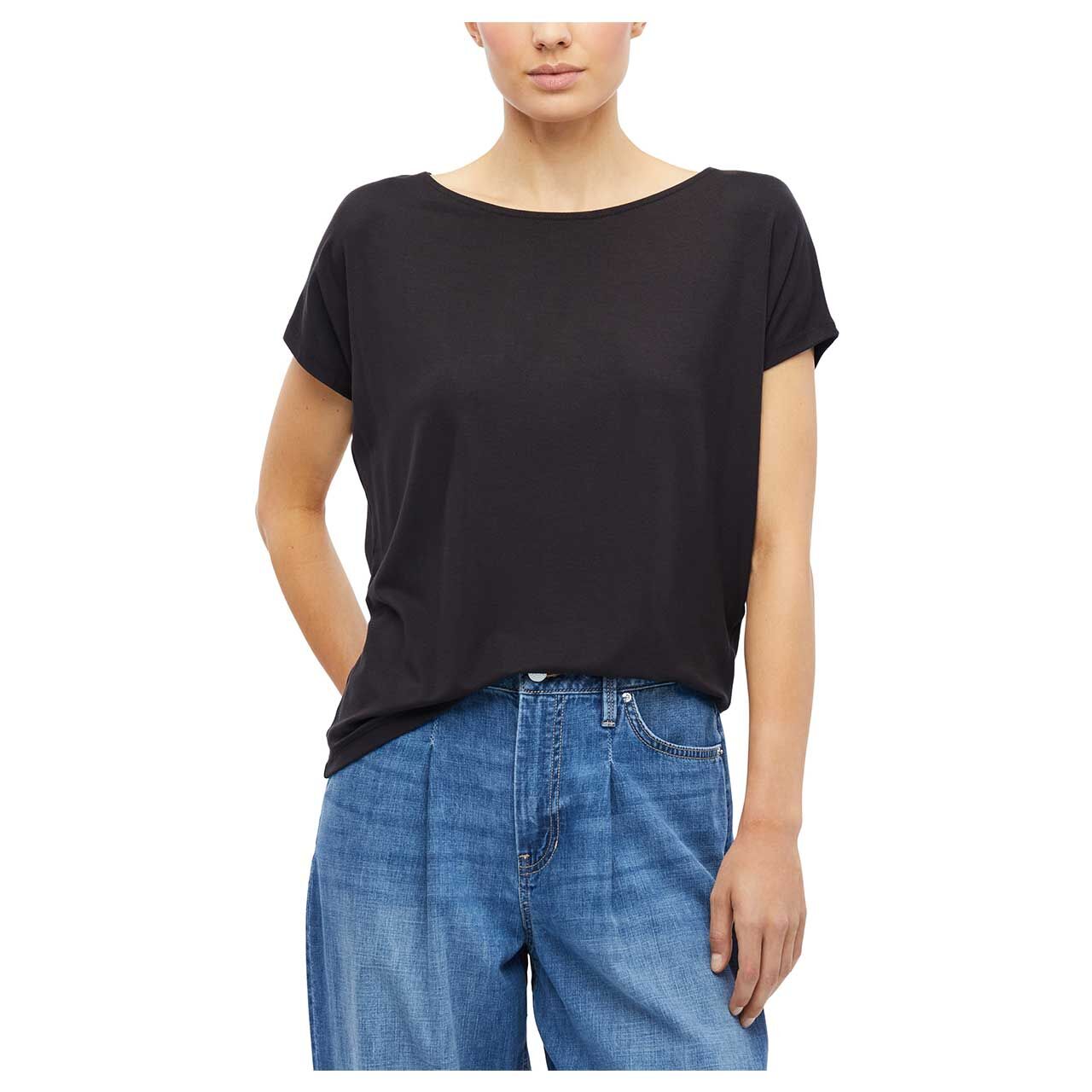 Damen T-Shirt vo s.Oliver in Dunkelbraun, detaillierte Vorderansicht am Model