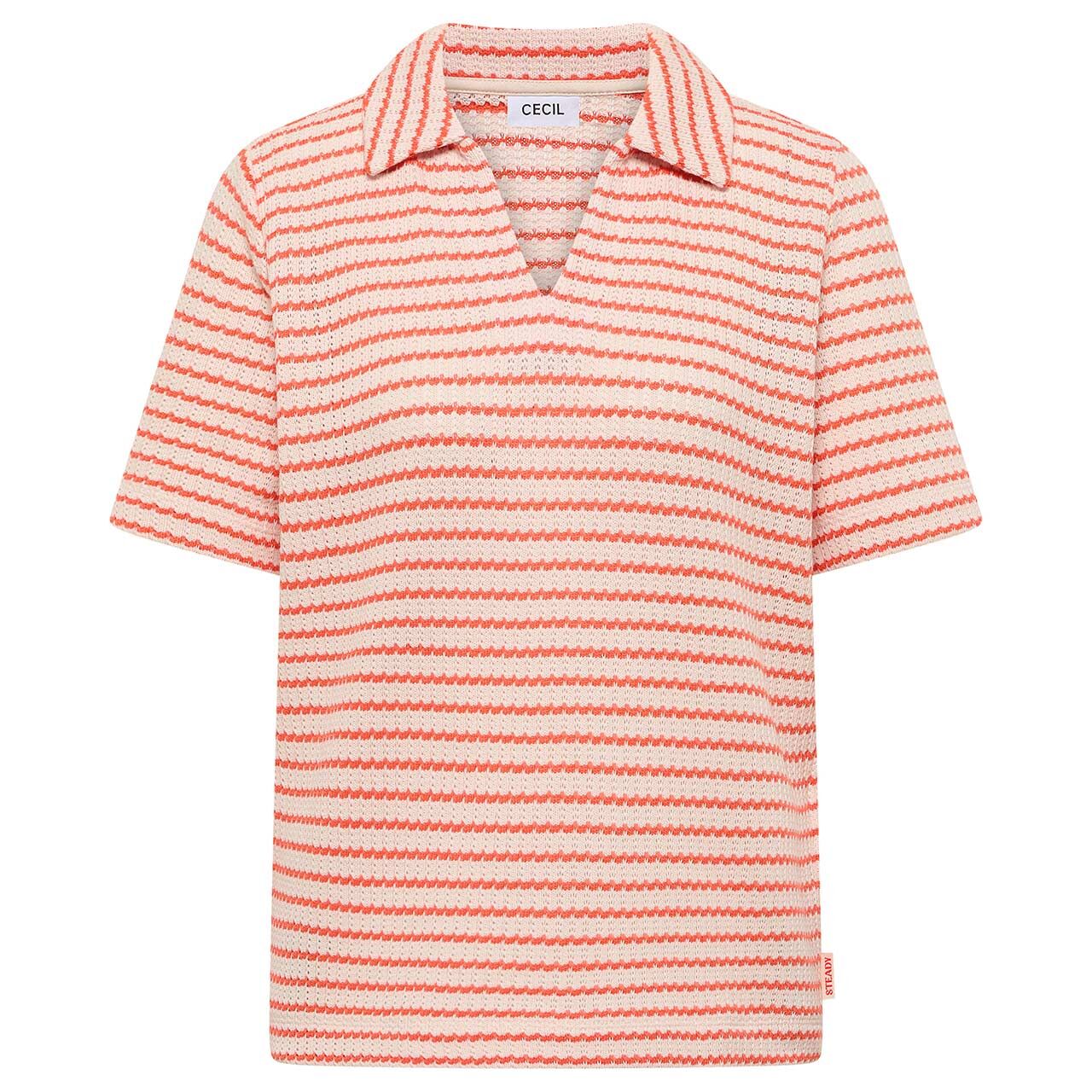 Cecil Damen Poloshirt Striped Ajour cherry tomato orange