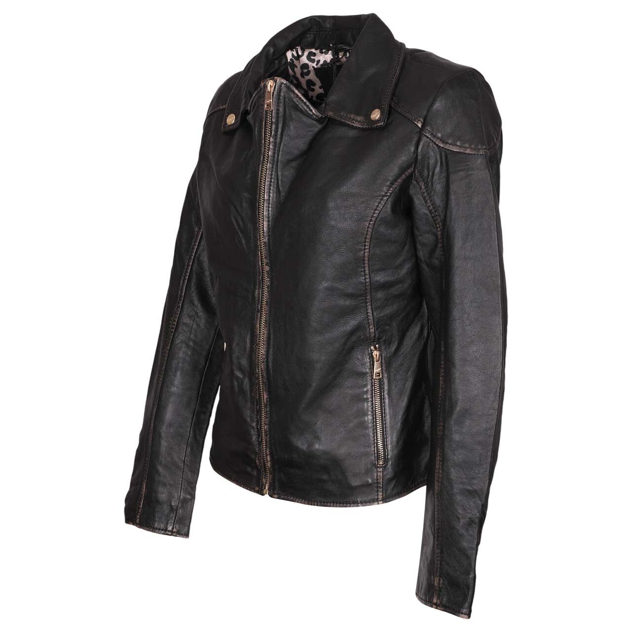 Damen Lederjacke Peetho von Mauritius in Schwarz, Seitenansicht