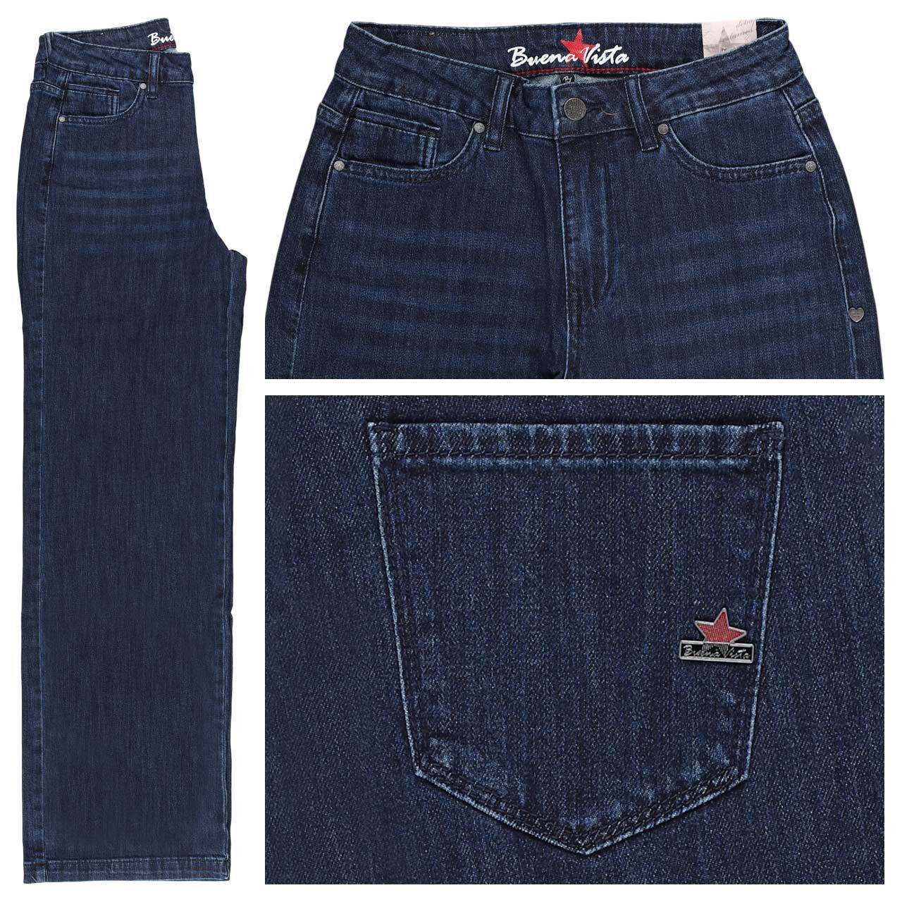 Buena Vista Wide Leg Stretch Denim Jeans dark denim
