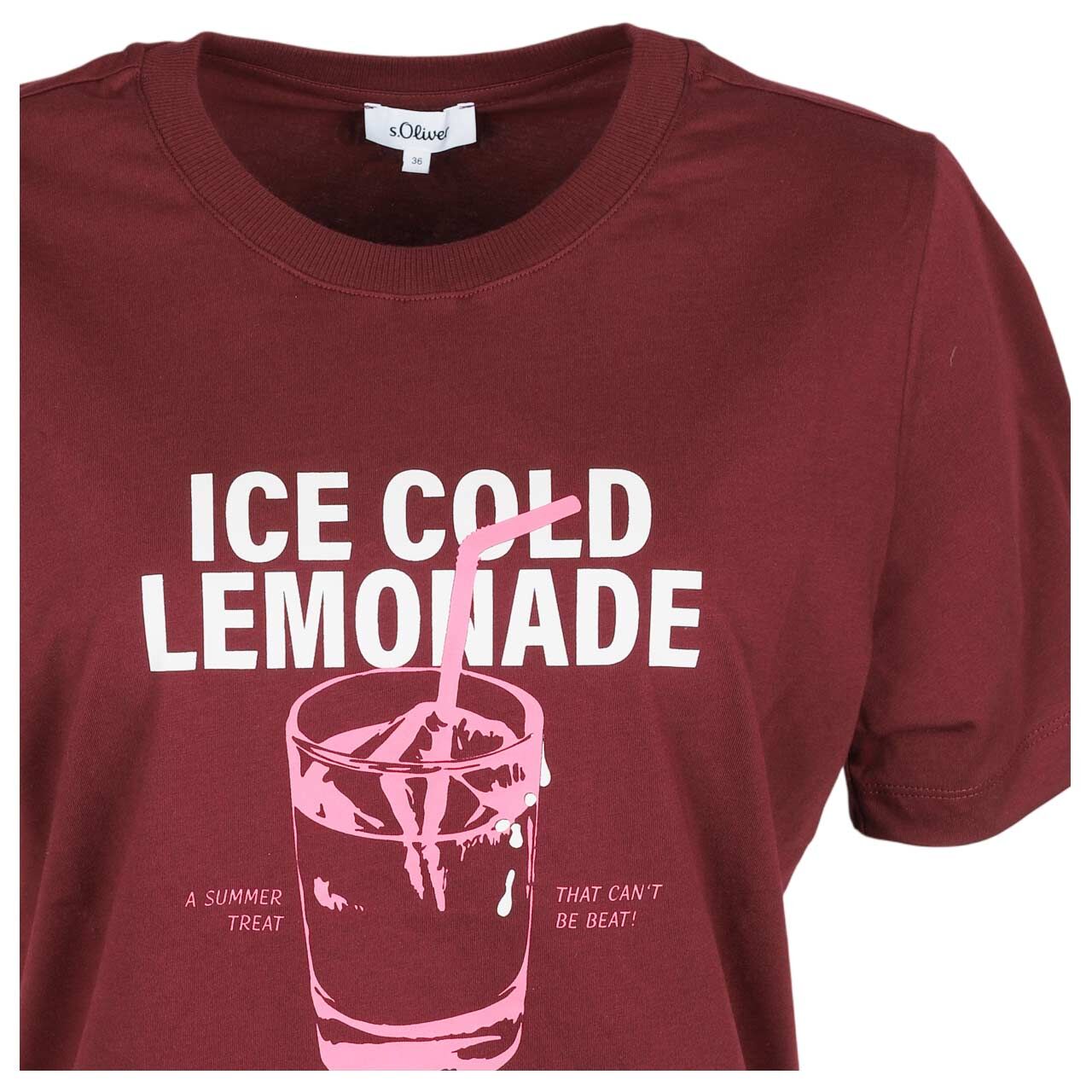 s.Oliver Damen T-Shirt in Dunkelrot mit Print, detaillierte Vorderansicht