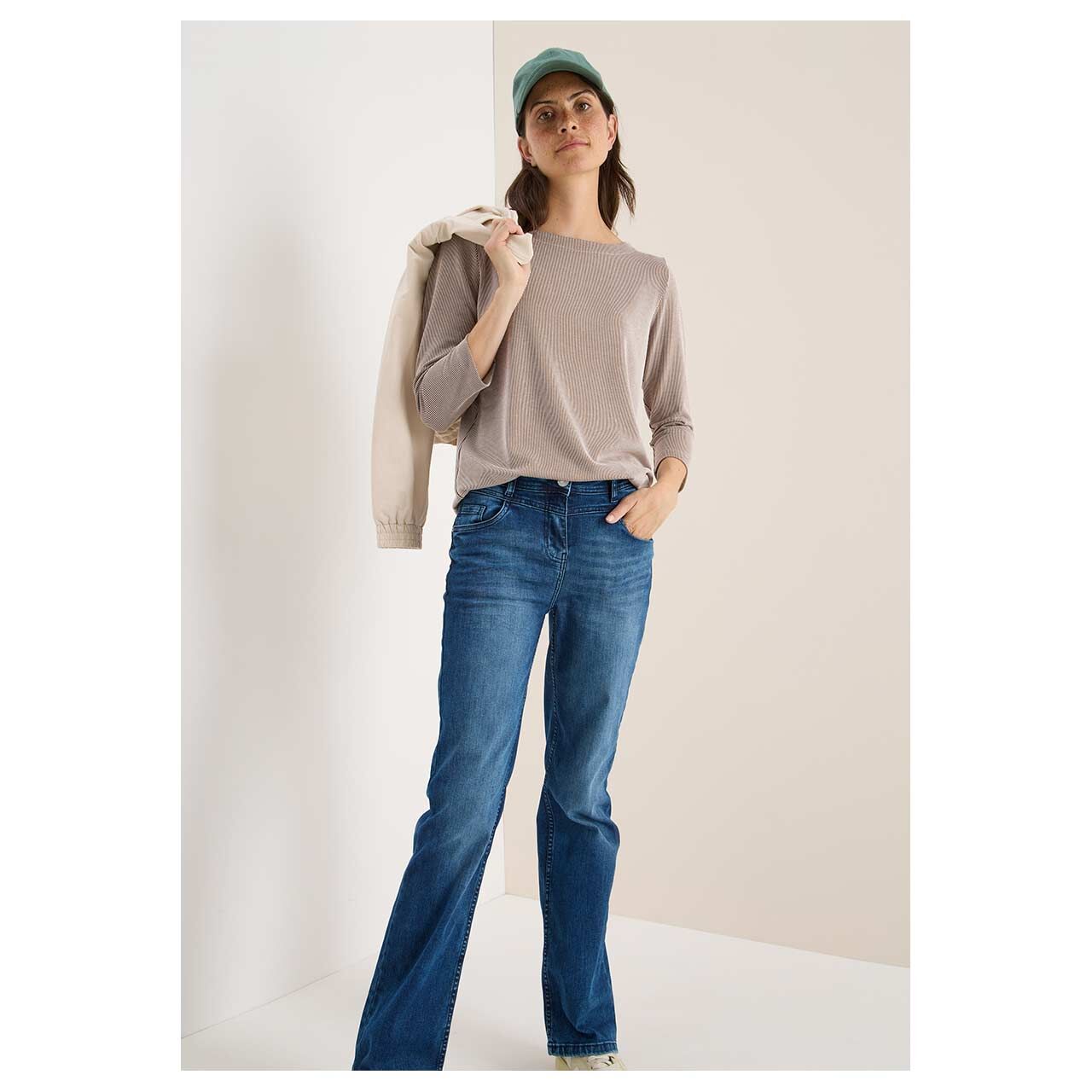 Damen 3/4 Arm Shirt Vertical Striped von Cecil in Braun gestreift, Seitenansicht am Model