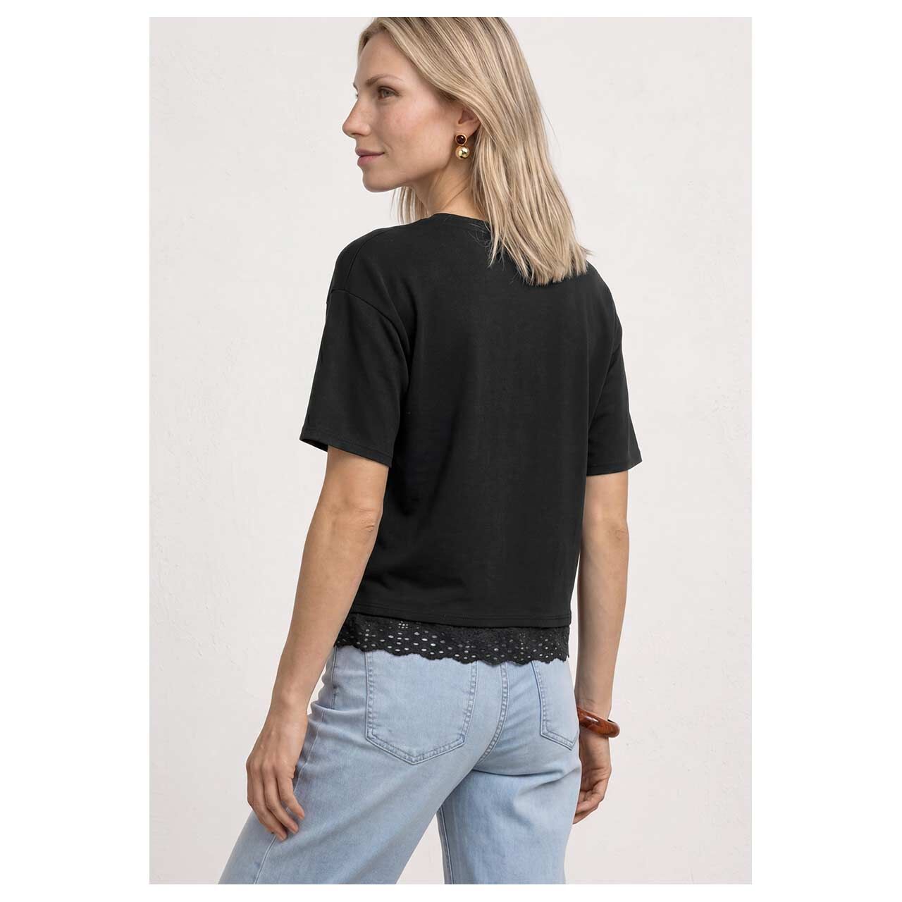 Damen T-Shirt Lace von Street One in Schwarz, Rückansicht am Model