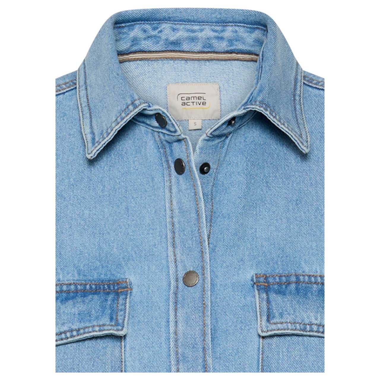 Damen Hemdjacke von Camel active in Hellblau angewaschen, detaillierte Vorderansicht