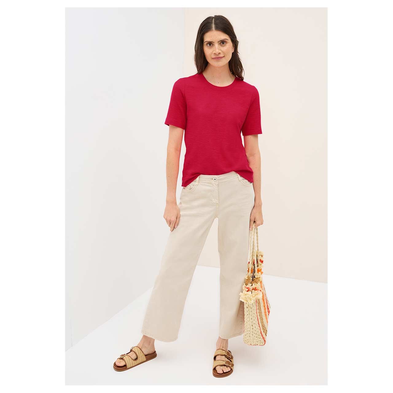 Damen T-Shirt Bouclé Slub Button von Cecil in Rot mit der Farbnummer 16759, Vorderansicht