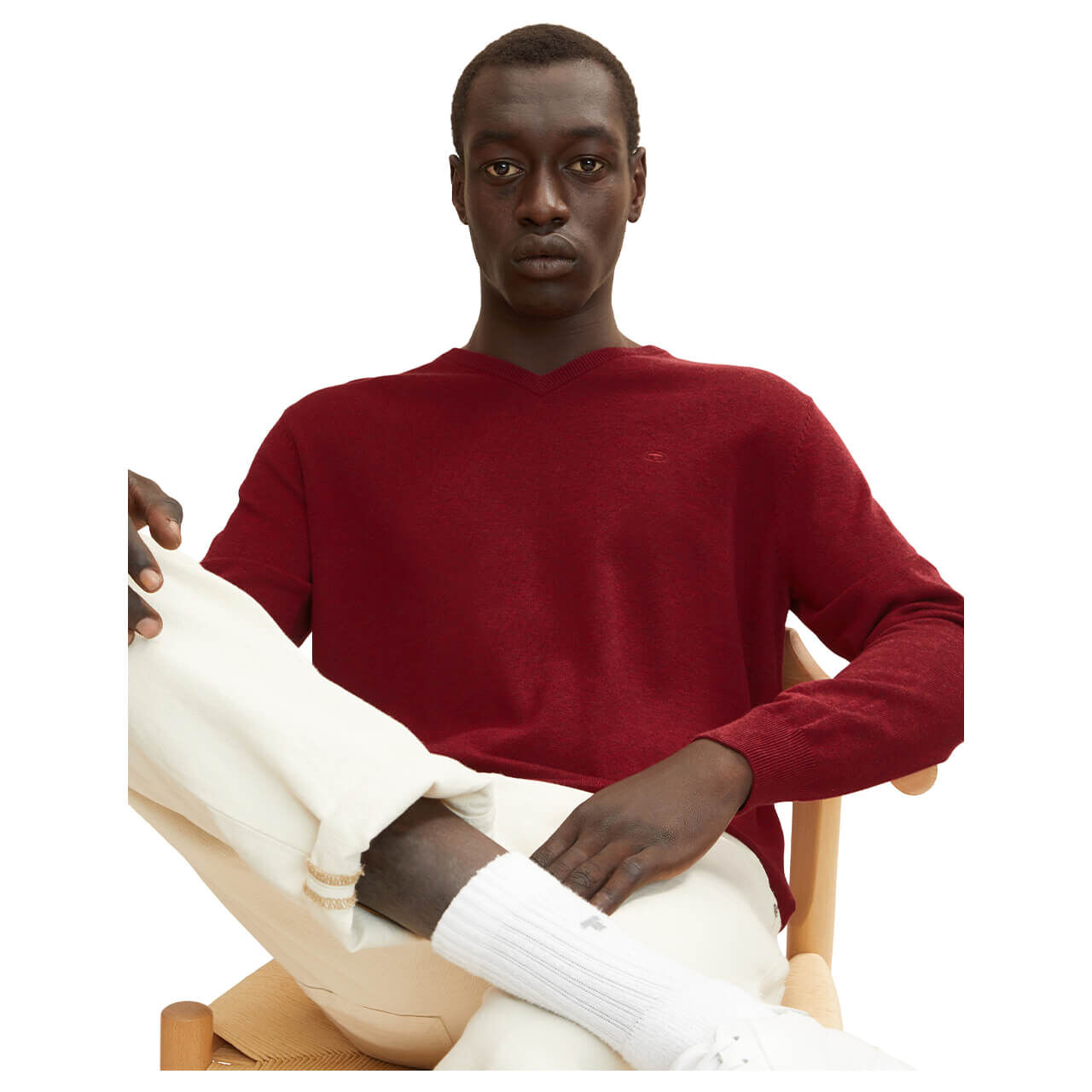 Tom Tailor Herren Basic V-neck Pullover burgundy melange Tom Tailor Herren Basic V-neck Pullover burgundy melange
