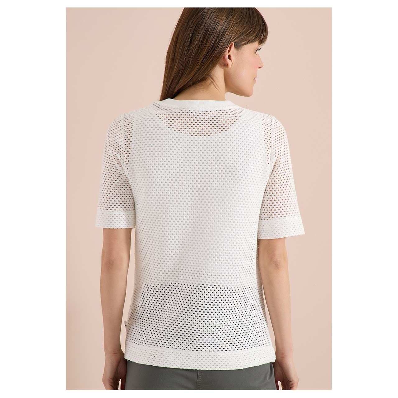 Damen T-Shirt Ajour Knit von cecil in Cremeweiß, Rückansicht am Model